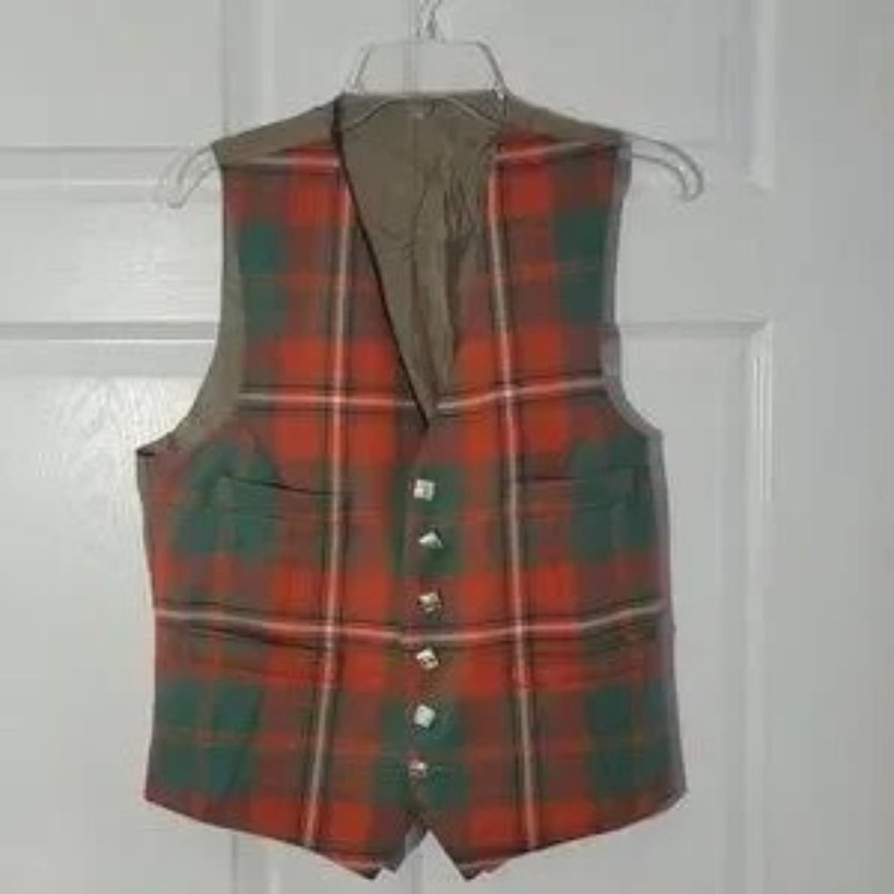 Vintage Scotland Plaid Wool Vest and Tie Size R 40